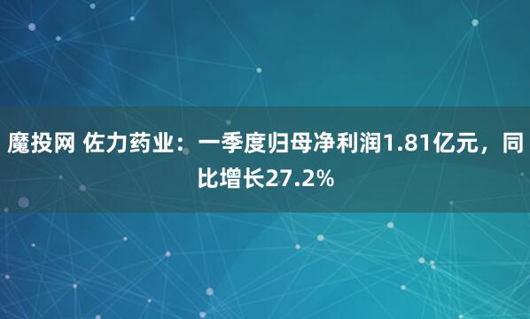 魔投网 佐力药业：一季度归母净利润1.81亿元，同比增长27.2%
