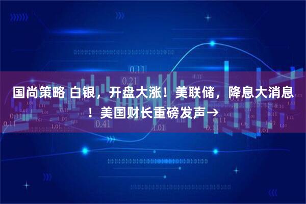 国尚策略 白银，开盘大涨！美联储，降息大消息！美国财长重磅发声→